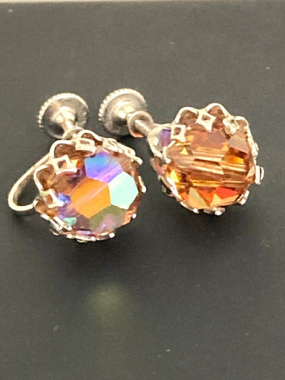 Vintage aurora borealis earrings signed Continental